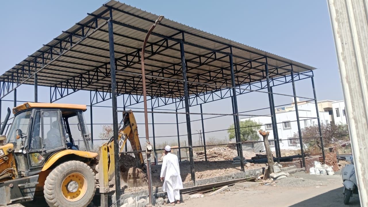 Industrial fabrication work in progress at a Pune factory site
