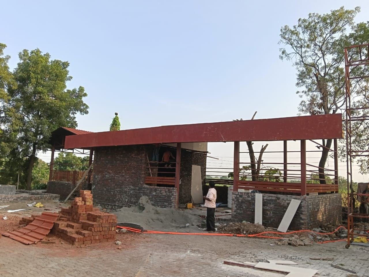 Structural steel shed being fabricated and erected on site in Pune